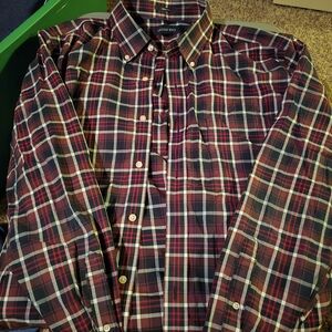 Lands' End Men's Plaid Shirt - Red and Blue
